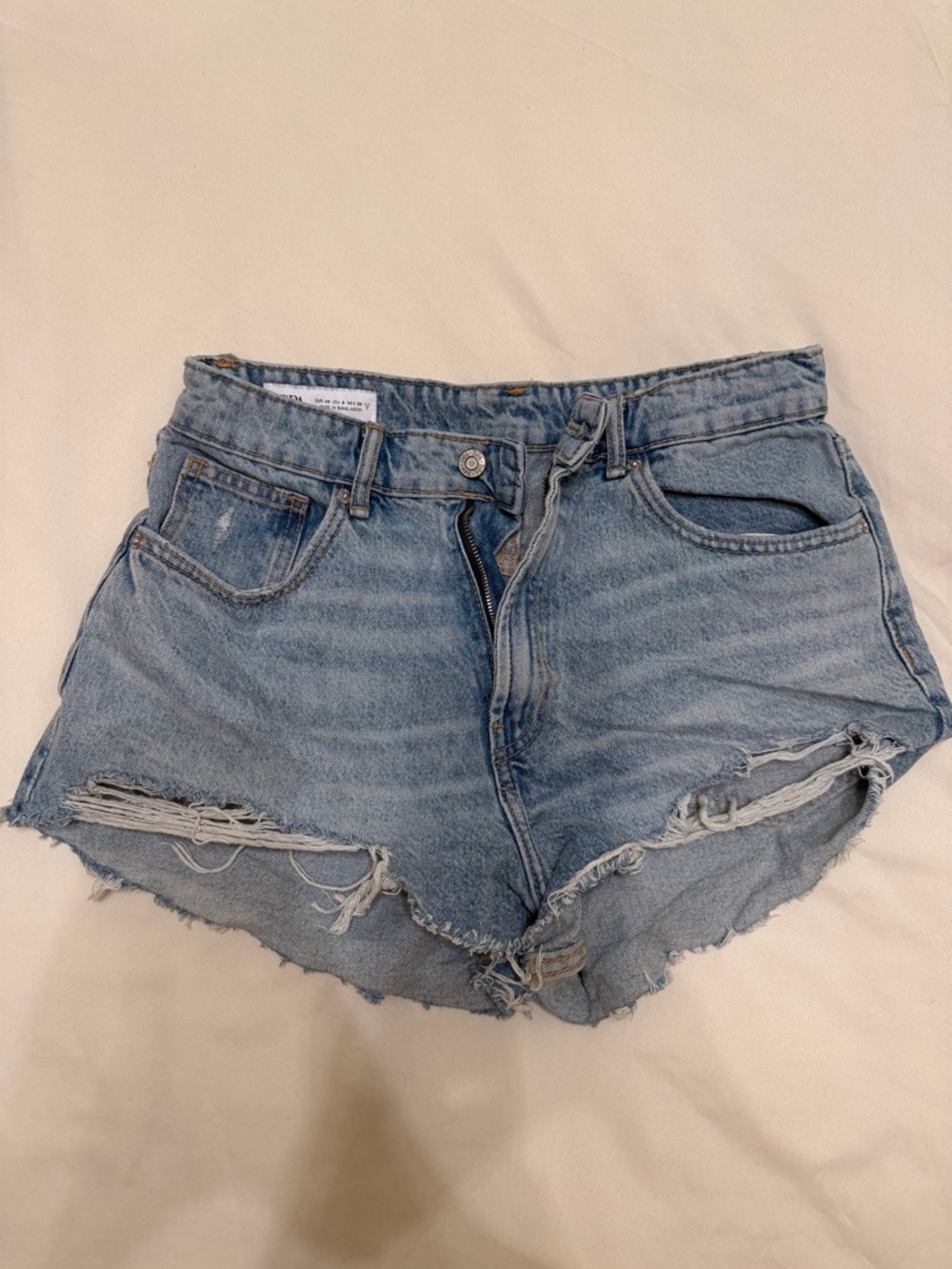 Zara Light Blue Distressed Denim Cutoff Shorts